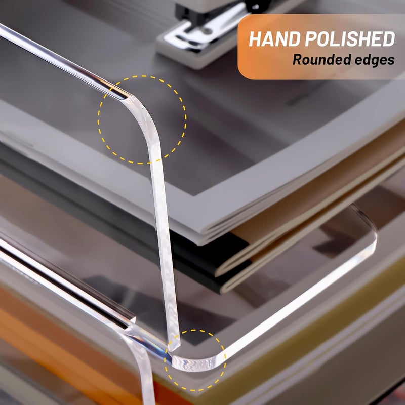 HeZone Enlarged Letter Paper Tray - Clear Acrylic Desk Organizers for Document Organization and File Storage - Stackable Office Accessories - 2 Pack (Large Tray V) - Image 5